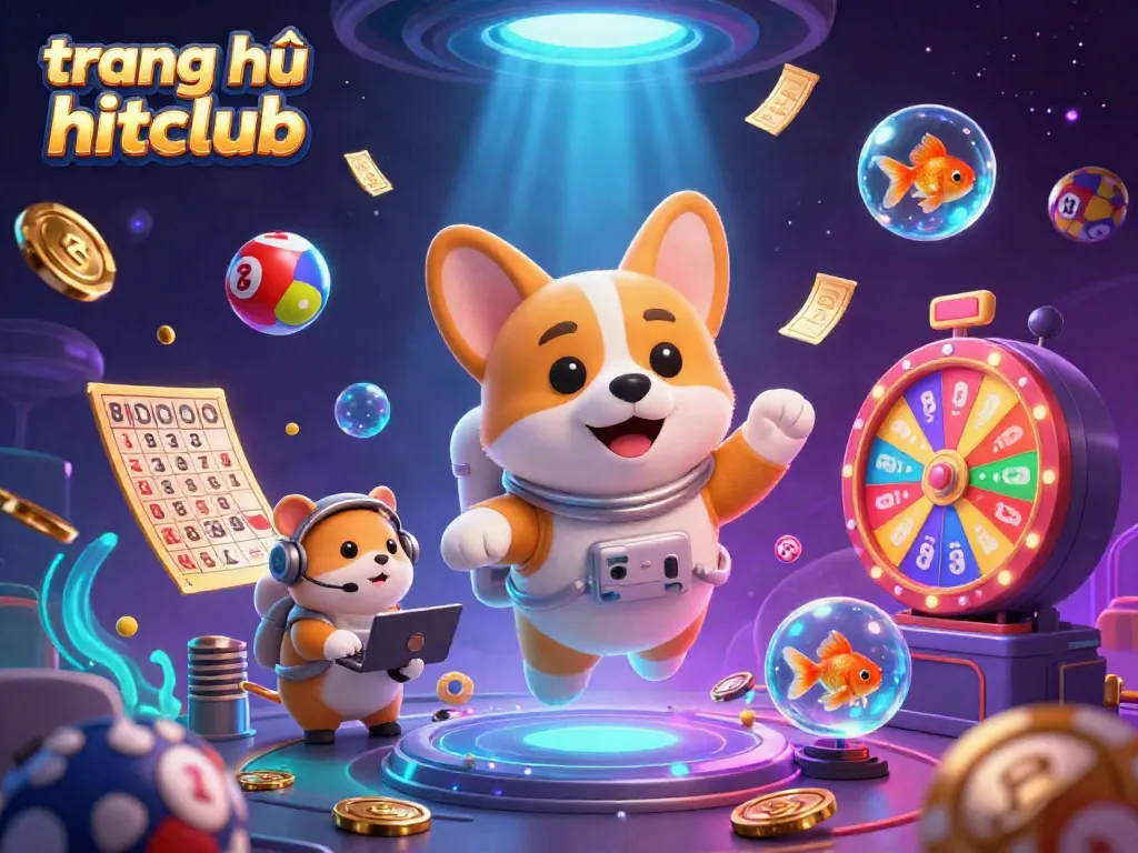 Experience thrilling gaming action at trang chủ hitclub with vibrant floating game elements in outer space.