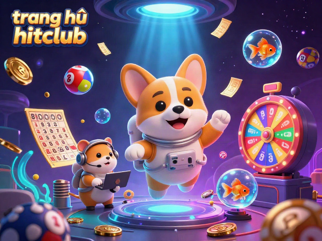 Experience thrilling gaming action at trang chủ hitclub with vibrant floating game elements in outer space.
