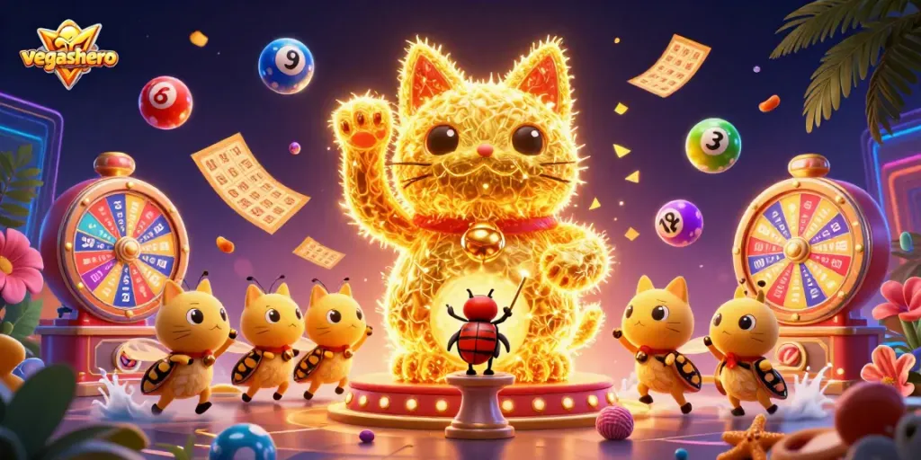 Engage with vegashero's vibrant online casino atmosphere through this dynamic illustration.