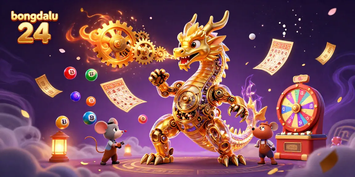 Bongdalu 24 showcases a vivid illustration of a biomechanical golden dragon, enchanting players with its dynamic lottery scene.