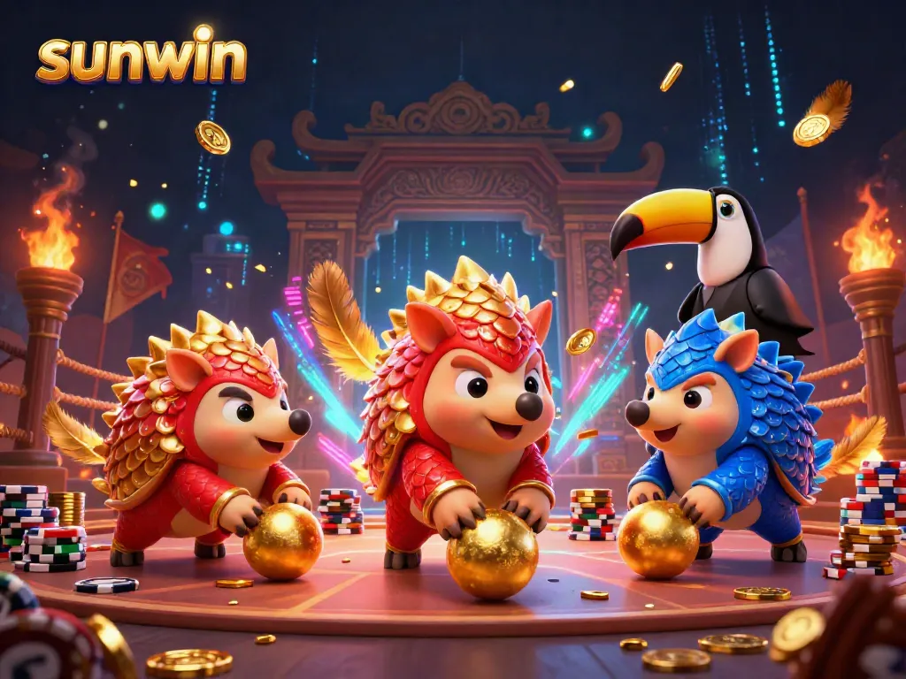 Experience thrilling wins with sunwin as pangolins bowl through chips in a vibrant casino scene.