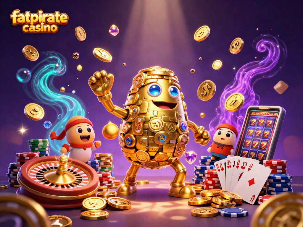Experience the thrill of fatpirate casino's exciting slots with gold coins cascading and action-packed game elements.
