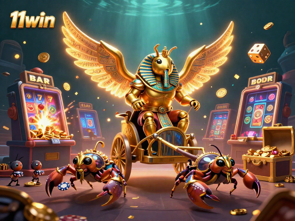 Experience the excitement of 11win with a dynamic 3D casino illustration depicting vibrant gaming elements.